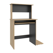 Escritorio Melvac, Fresno Europeo y Wengue, con porta teclado y rieles metálicos