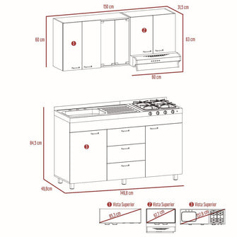 Cocina Integral Laurel, Castaño y Blanco, Incluye Mesón Izquierdo En Acero Inoxidable