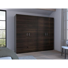 Closet Light 230, Nogal y Wengue, con dos cajones y cuatro puertas