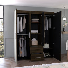 Closet Bariloche Bombay Eco, Nogal Europeo y Wengue , con Variedad de Entrepaños y Cuatro Puertas Abatibles