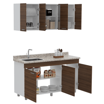 Cocina Integral Eris, Moreno y Blanco, Incluye Mesón Izquierdo Laminado y Lavaplatos