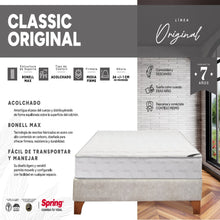 Combo Colchón Spring Classic Original Doble 140X190 cm + Base Cama Negra + Cabecero Negro + Almohadas Siliconadas + Protector Impermeable