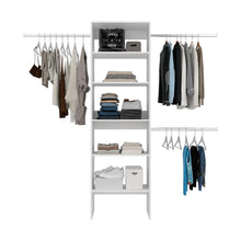 Closet Abierto Selt, Blanco, Con variedad de entrepaños y tres tubos cromados ZF