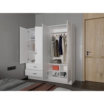 Closet Quiles 160, Blanco Kronos, con Espejo, Tubo Para Colgar Ropa, tres Puertas Abatibles ZF