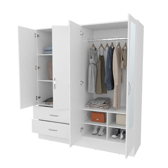 Closet Quiles 160, Blanco Kronos, con Espejo, Tubo Para Colgar Ropa, tres Puertas Abatibles ZF