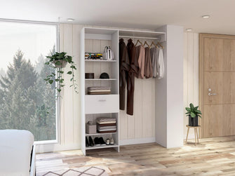 Closet Delhi 150, Blanco Duqueza, con tres entrepaños y un tubo para colgar ropa ZF