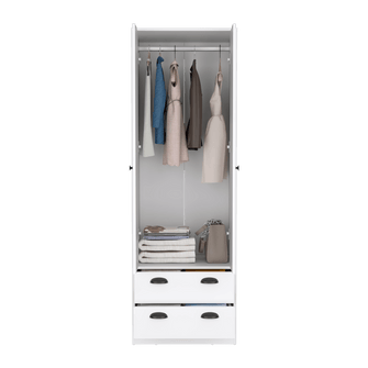 Closet Agata, Blanco Duqueza, con dos cajones y tubo cromado ZF