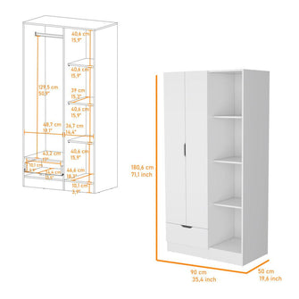 Closet Memphis, Blanco Duqueza, con un tubo cromado y cuatro entrepaños ZF