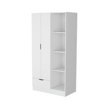 Closet Memphis, Blanco Duqueza, con un tubo cromado y cuatro entrepaños ZF