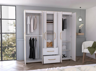 Closet Golden, Blanco y Dorado, Variedad de Entrepaños, Seis Puertas Abatibles y Canto Cuero