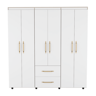 Closet Golden, Blanco y Dorado, Variedad de Entrepaños, Seis Puertas Abatibles y Canto Cuero