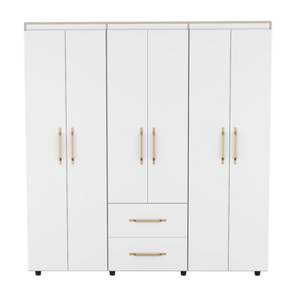 Closet Golden, Blanco y Dorado, Variedad de Entrepaños, Seis Puertas Abatibles y Canto Cuero. - VIRTUAL MUEBLES