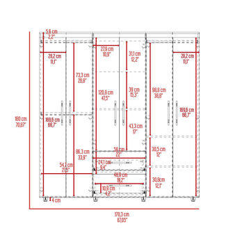 Closet Golden, Blanco y Dorado, Variedad de Entrepaños, Seis Puertas Abatibles y Canto Cuero. - VIRTUAL MUEBLES