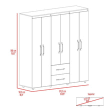 Closet Golden, Blanco y Dorado, Variedad de Entrepaños, Seis Puertas Abatibles y Canto Cuero