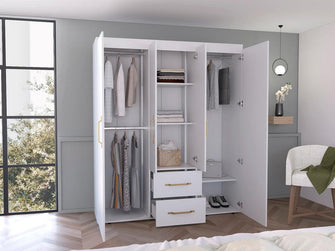 Closet Eco Golden, Blanco y Dorado, Variedad de Entrepaños y  Cuatro puertas Abatibles