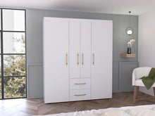 Closet Eco Golden, Blanco y Dorado, Variedad de Entrepaños y  Cuatro puertas Abatibles