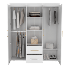 Closet Eco Golden, Blanco y Dorado, Variedad de Entrepaños y  Cuatro puertas Abatibles