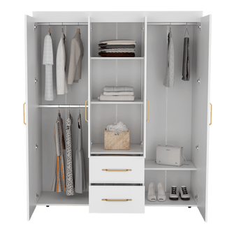 Closet Eco Golden, Blanco y Dorado, Variedad de Entrepaños y  Cuatro puertas Abatibles