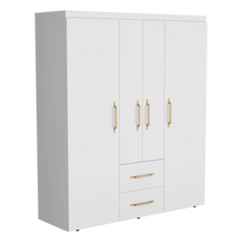 Closet Eco Golden, Blanco y Dorado, Variedad de Entrepaños y  Cuatro puertas Abatibles