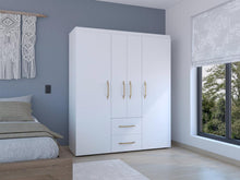 Closet Bariloche Bombay Eco, Blanco Duqueza y Dorado, Pequeño con Variedad de Entrepaños y Cuatro Puertas Abatibles ZF