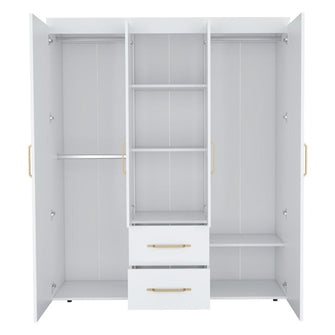 Closet Bariloche Bombay Eco, Blanco Duqueza y Dorado, Pequeño con Variedad de Entrepaños y Cuatro Puertas Abatibles ZF