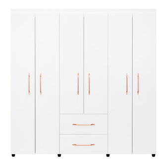 Closet Golden, Blanco y Oro Rosa, Variedad de Entrepaños y Seis Puertas Abatibles
