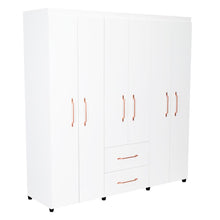 Closet Golden, Blanco y Oro Rosa, Variedad de Entrepaños y Seis Puertas Abatibles