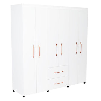 Closet Golden, Blanco y Oro Rosa, Variedad de Entrepaños y Seis Puertas Abatibles