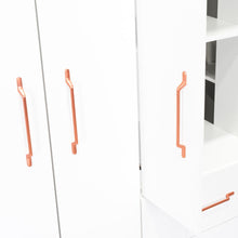 Closet Golden, Blanco y Oro Rosa, Variedad de Entrepaños y Seis Puertas Abatibles