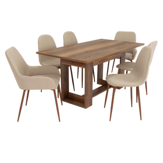 Combo Comedor Sonora, Cobre, Café Claro y Chocolate, Incluye Comedor y 6 Sillas