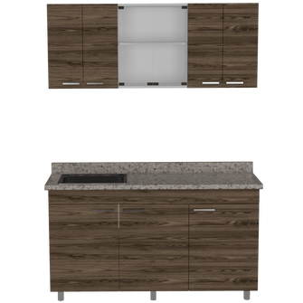 Mueble Multiusos Eris, Chocolate y Blanco, Incluye Mesón Izquierdo Laminado y Lavaplatos