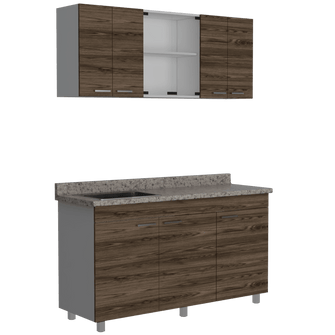 Mueble Multiusos Eris, Chocolate y Blanco, Incluye Mesón Izquierdo Laminado y Lavaplatos