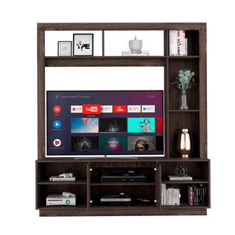 Mesa Para Tv Rahim, Chocolate, con Espacio Para Ubicar Televisor y Variedad de Entrepaños