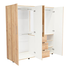 Closet Poche, Café Claro y Blanco, con Tres Cajones Organizadores y Tres Tubos Cromados