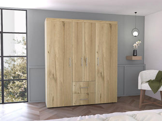 Closet Bariloche Bombay Eco, Café Claro y Blanco, con Variedad de Entrepaños y Cuatro Puertas Abatibles