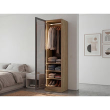 Closet Tolum 50, Fresno Europeo, Con Luces LED y Puerta en vidrio, Con amplio espacio