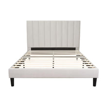 Cama Doble Lisa, Gris Claro, madera roble tapizada