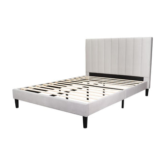 Cama Doble Lisa, Gris Claro, madera roble tapizada