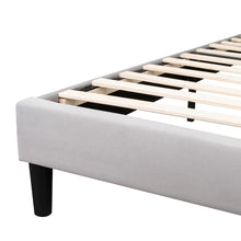 Cama Doble Lisa, Gris Claro, madera roble tapizada