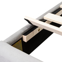 Cama Doble Lisa, Gris Claro, madera roble tapizada