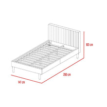 Cama Doble Tania, Gris Crema, madera roble tapizada
