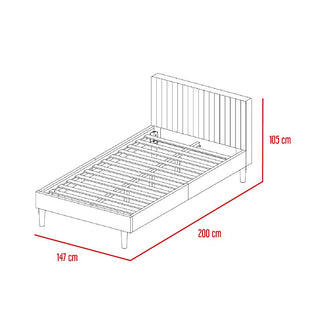 Cama Doble Tania, Gris Crema, madera roble tapizada
