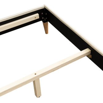 Cama Doble Tania, Gris Crema, madera roble tapizada