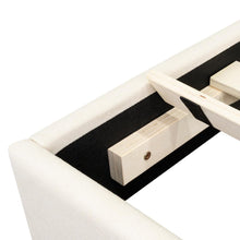 Cama Doble Tania, Gris Crema, madera roble tapizada