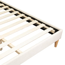 Cama Doble Tania, Gris Crema, madera roble tapizada