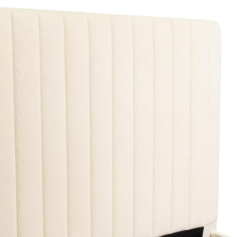 Cama Doble Tania, Gris Crema, madera roble tapizada