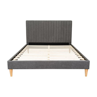 Cama Doble Tania, Gris Oscuro, madera roble tapizada