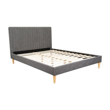Cama Doble Tania, Gris Oscuro, madera roble tapizada