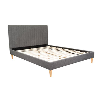 Cama Doble Tania, Gris Oscuro, madera roble tapizada