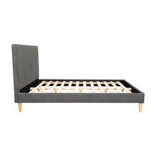 Cama Doble Tania, Gris Oscuro, madera roble tapizada